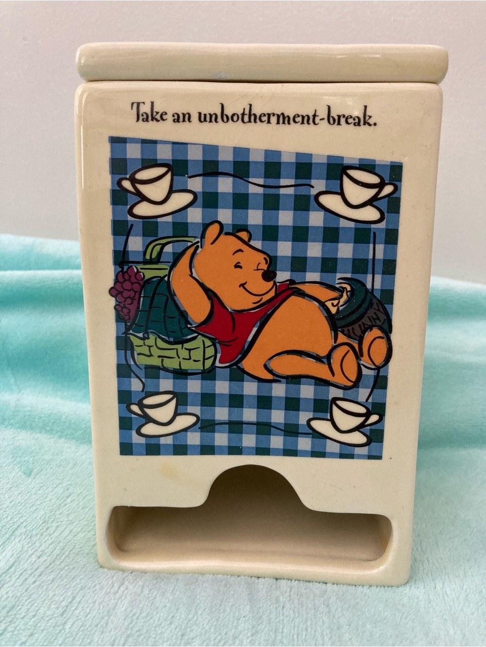 Disney Winnie the Pooh VTG Ceramic Tea Bag Holder/Dispenser in Butter Yellow EUC